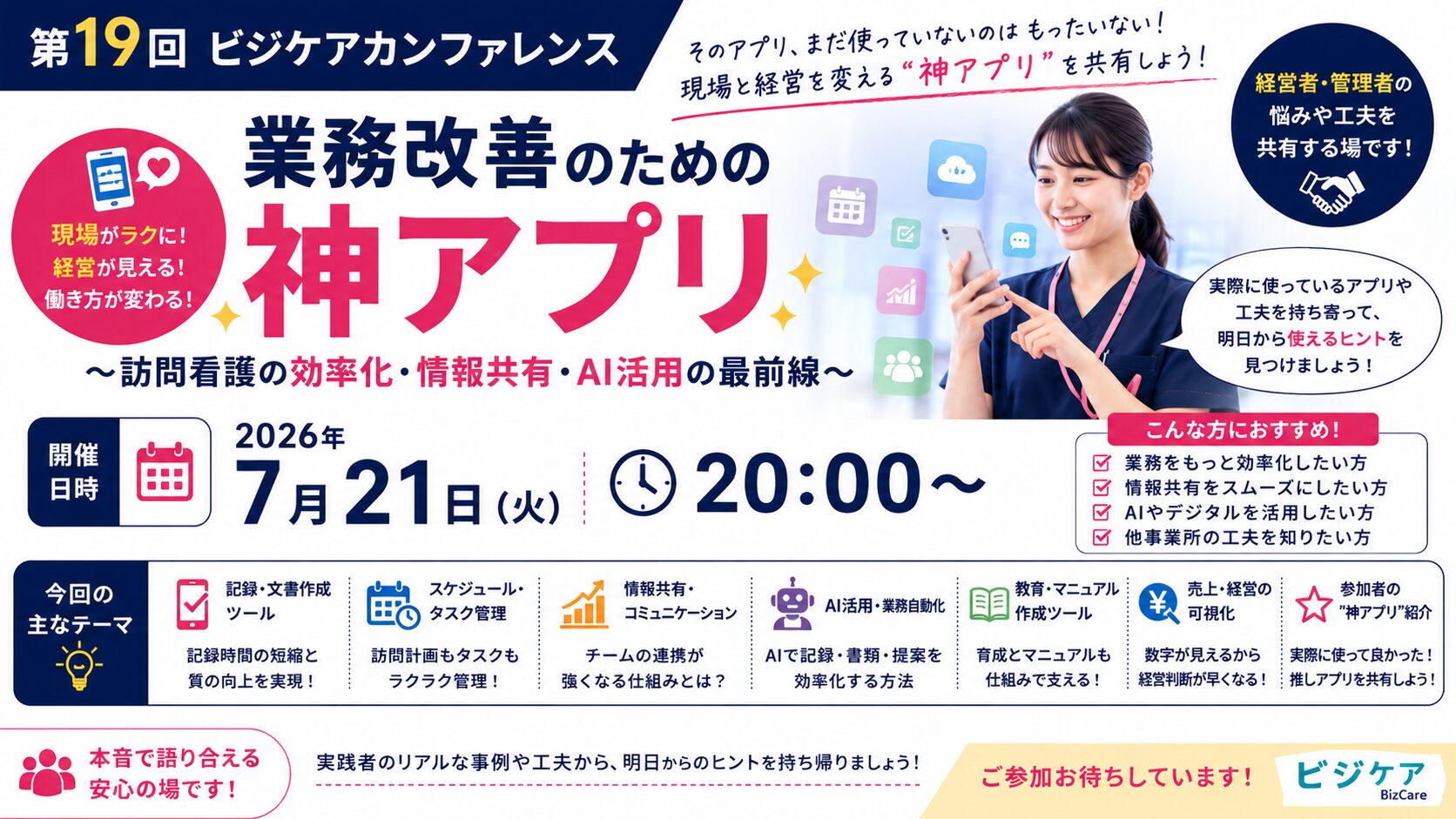 第19回ビジケアカンファレンス 今回のテーマ「業務改善のための神アプリ」